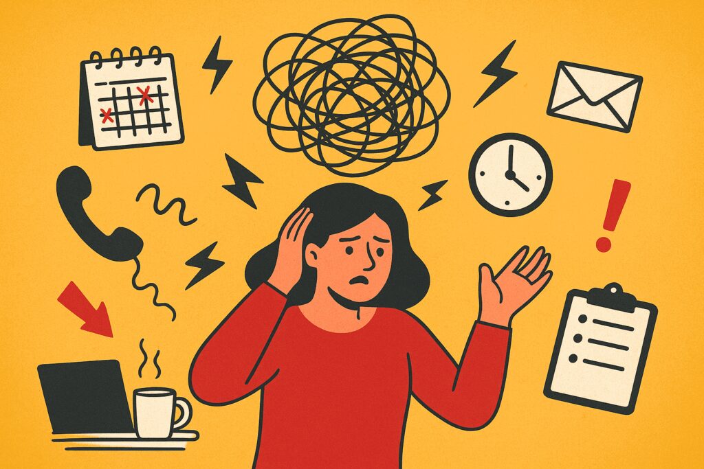 Illustration of chaotic business operations showing chaos, symbolizing why learning how to create SOPs is essential for organization and efficiency.